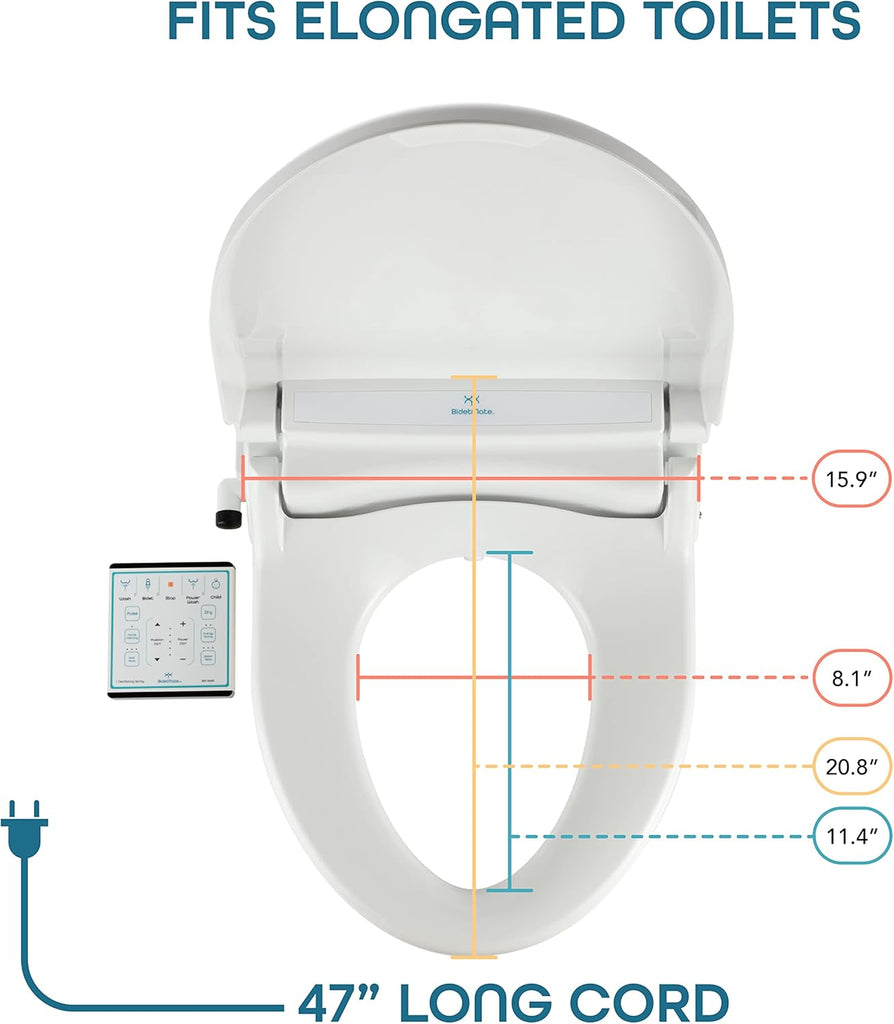 Elongated Smart Bidet Toilet Seat with Heated Water, Wireless Remote, Warm Air Dryer, Adjustable Wash Settings, Self-Cleaning Nozzle