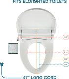 Elongated Smart Bidet Toilet Seat with Heated Water, Wireless Remote, Warm Air Dryer, Adjustable Wash Settings, Self-Cleaning Nozzle
