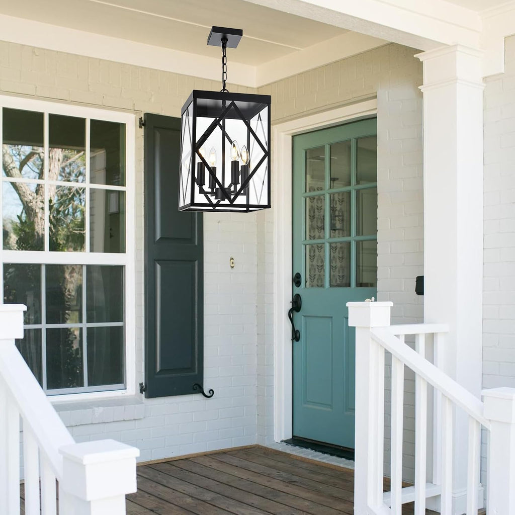 Outdoor Pendant Light 4 Lights Modern Outside Chandelier Outdoor Hanging Lantern Light with Clear Glass