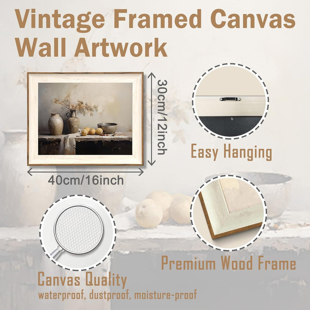 Framed Kitchen Wall Art Prints, Rustic Kitchen Farmhouse Wall Decor Living Room, Vintage Jars Still Life Oil Painting