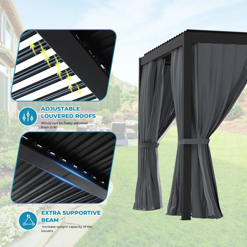 Outdoor Louvered Pergola 10' x 20', Aluminum Pergola with Adjustable Roof