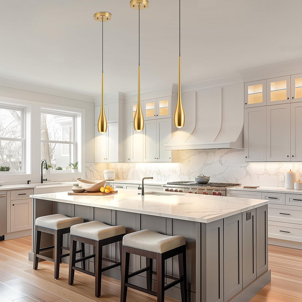 Gold Pendant Light, Modern Pendant Lights Kitchen Island, LED Hanging Light Fixtures for Dining Room Hallway Bedroom