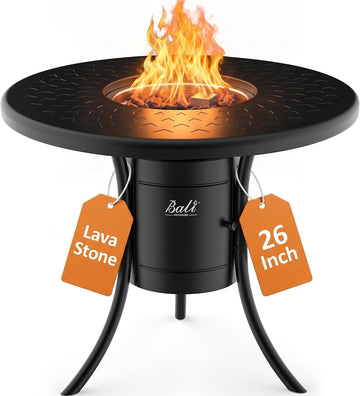 Dual 1-Pound Propane Fire Pit Outside, 26 inch Outdoor Fire Pit Black, Round Firepit Table for Outside Patio