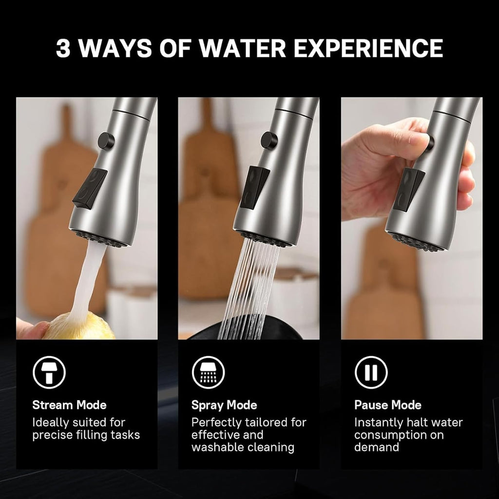 Single Handle High Arc Brushed Nickel Pull Out Kitchen Faucet,Single Level Stainless Steel Kitchen Sink Faucets with Pull Down Sprayer,Suitable for Laundry Rv Bar