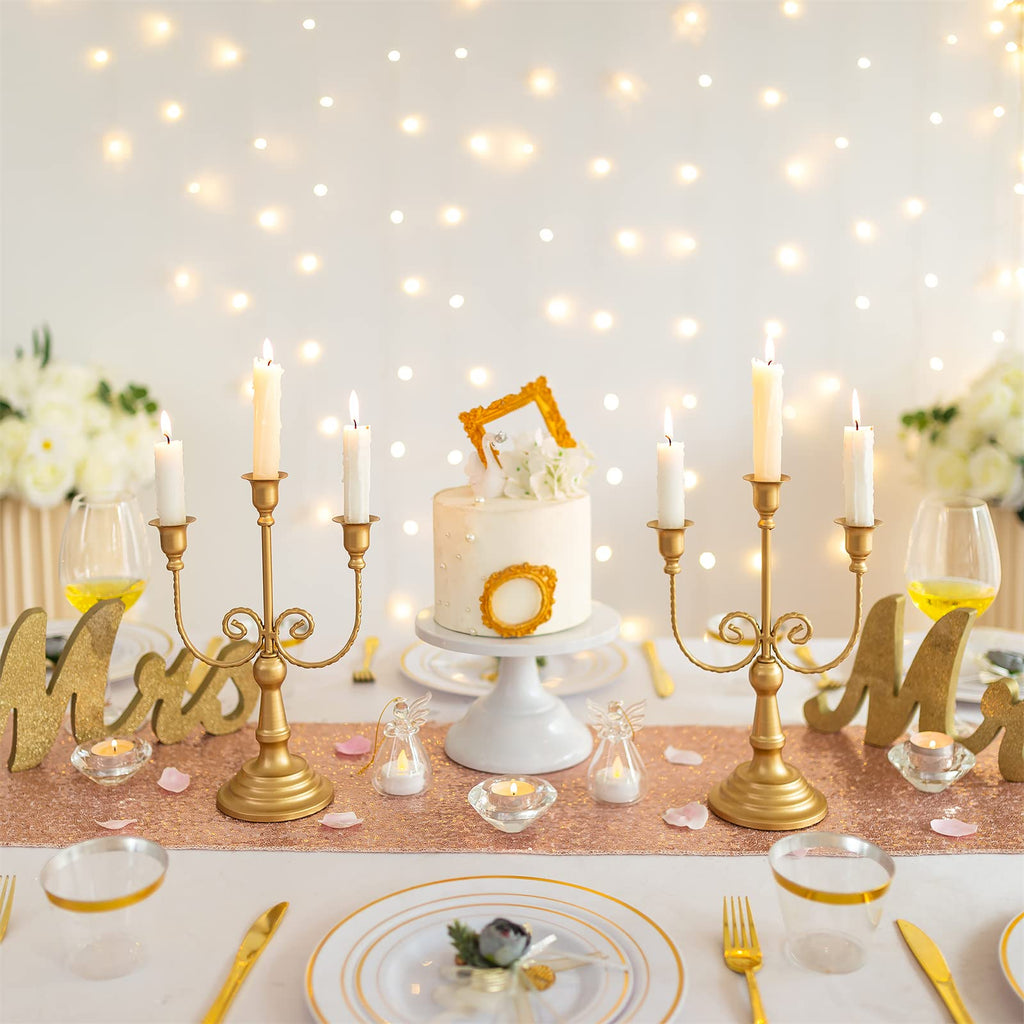 Gold Candelabra Candle Holders for Wedding Centerpieces, 3-Arms