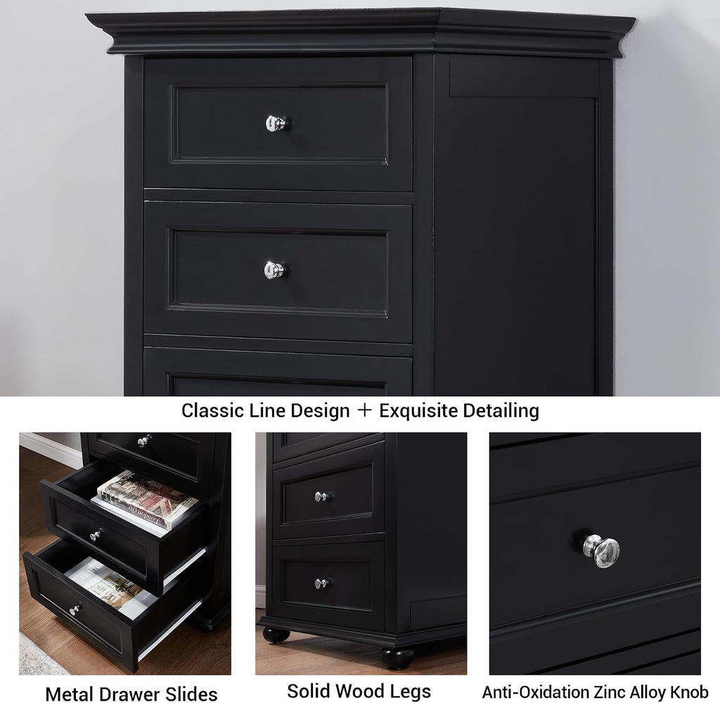 Tall Black Dresser with 7 Drawers, 52" Tall Skinny Dresser | Modern Black Tall Chest of Drawers Dresser,Wooden