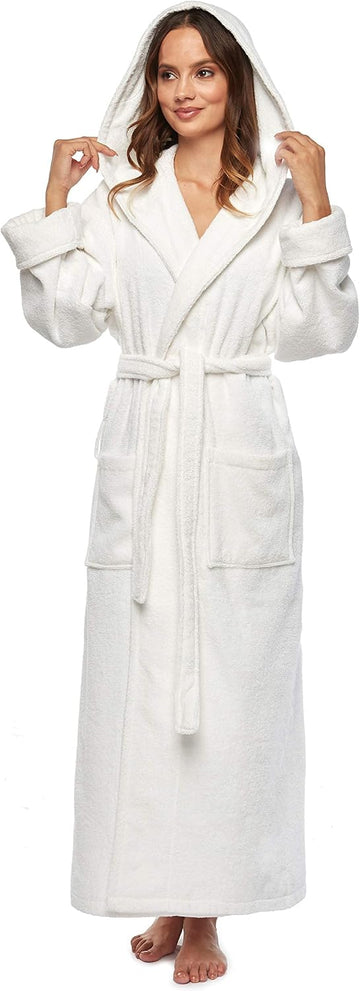 Women's Organic Certified Cotton Hooded Full Length Turkish Bathrobe | GOTS Certified