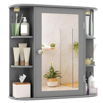 Bathroom Wall Cabinet with Mirror, Modern Medicine Cabinet with Mirrored Door, 4 Internal Shelves & 6 Side Open
