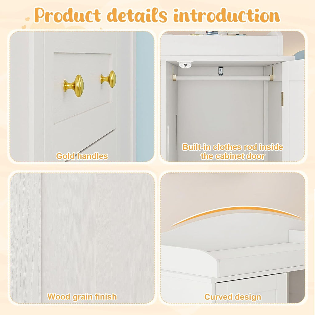 White Changing Table Baby Dresser with Changing Table Top,47'' Wide Kids Nursery Dresser with