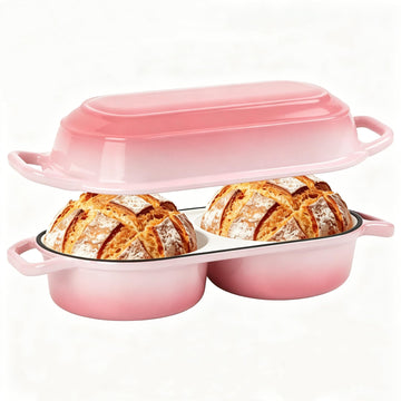 Mini Double Dutch Oven For Sourdough Bread Baking, 2.5QT Enameled Cast Iron
