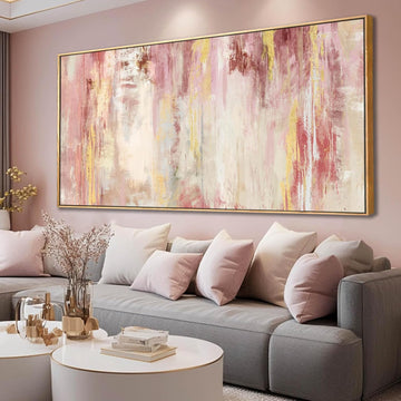 Pink and Gold Pictures Canvas Wall Art Abstract Hand Paintings Home Decor Kitchen Office Wall Decorations Ready to