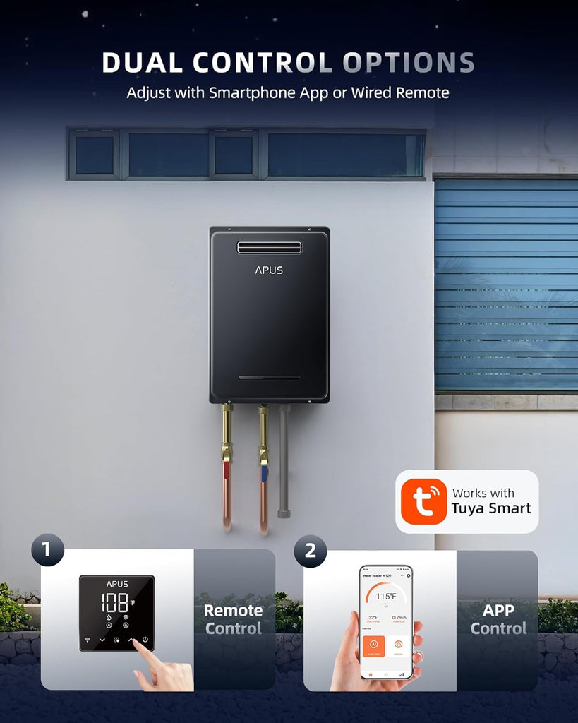 190, 000 BTU Outdoor Tankless Water Heater, 8.1 GPM Natural Gas Instant Hot Water Heater with WiFi & Remote Control