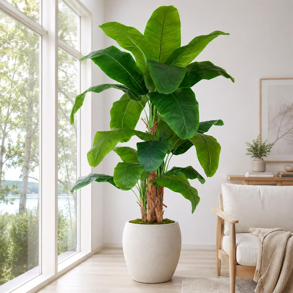 9ft Extra Tall Artificial Banana Tree, Fake Banana Leaf Plant with 24 Faux Banana Leaves, Perfect Indoor Outdoor