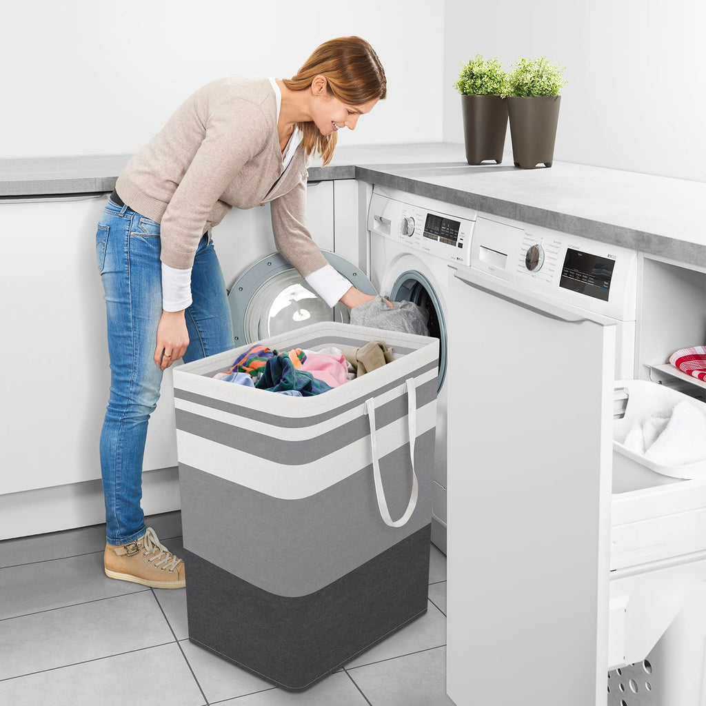 Basket Hamper, 100L Collapsible Clothes Storage, Grey