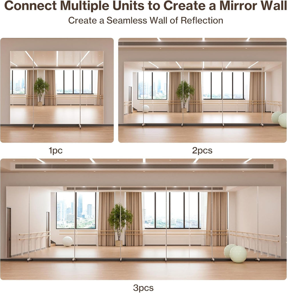 Full Length Stand Up Mirror on Wheels, 79''×67'', Large Tri-Fold Floor Mirror with Stand, Movable 3-Way