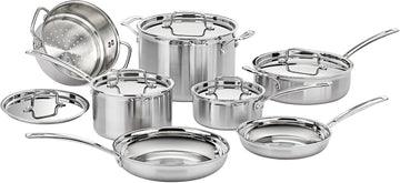 Stainless Steel Pots and Pans Set, Induction Compatible, 12 pc | 12-pc stainless steel cookware set with saucepans