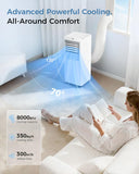 8000 BTU Portable Air Conditioner, 5-in-1 Cools 350 Sq.Ft, Quiet AC Unit with Fan & Dehumidifier, LED Display, Remote