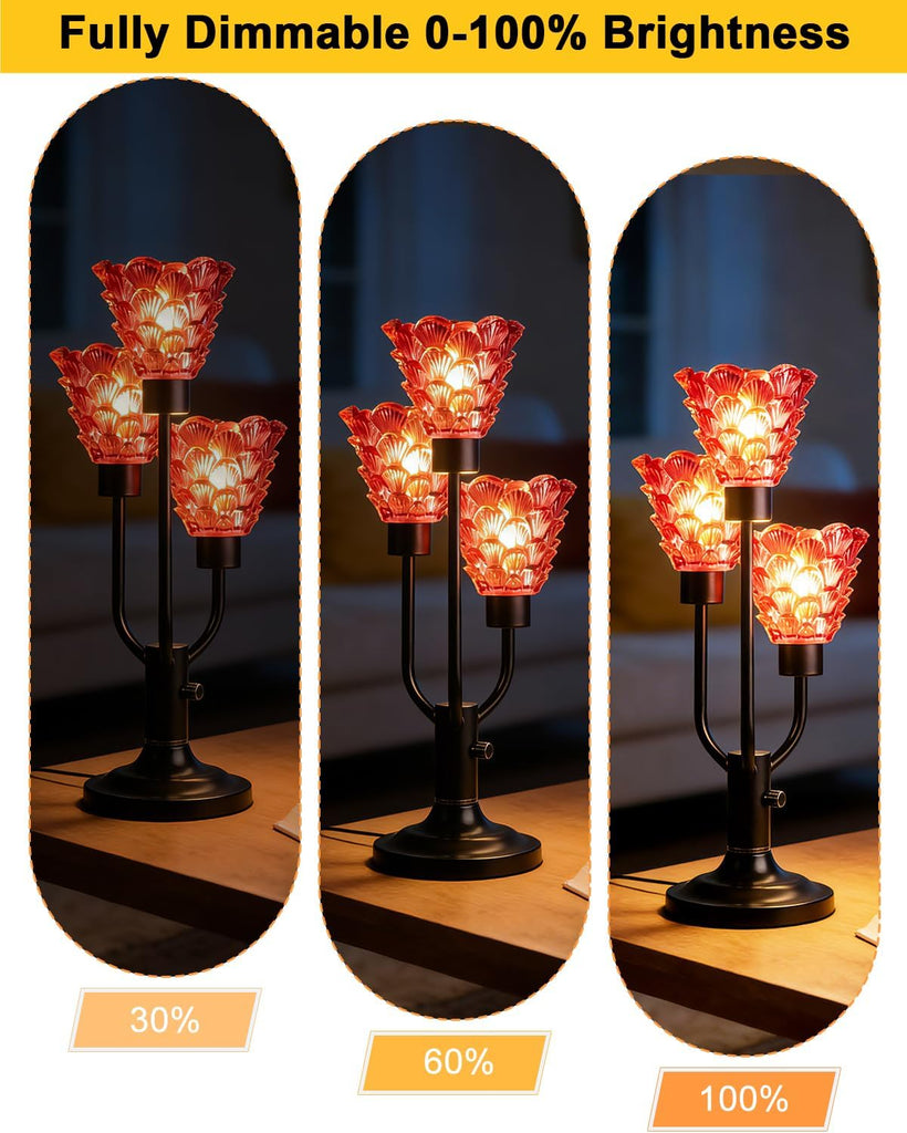 Glass Table Lamp Dimmable Mid Century Modern Black Desk Lamp with Red Glass Shades 3 Bulbs Included 3000K Warmwhite