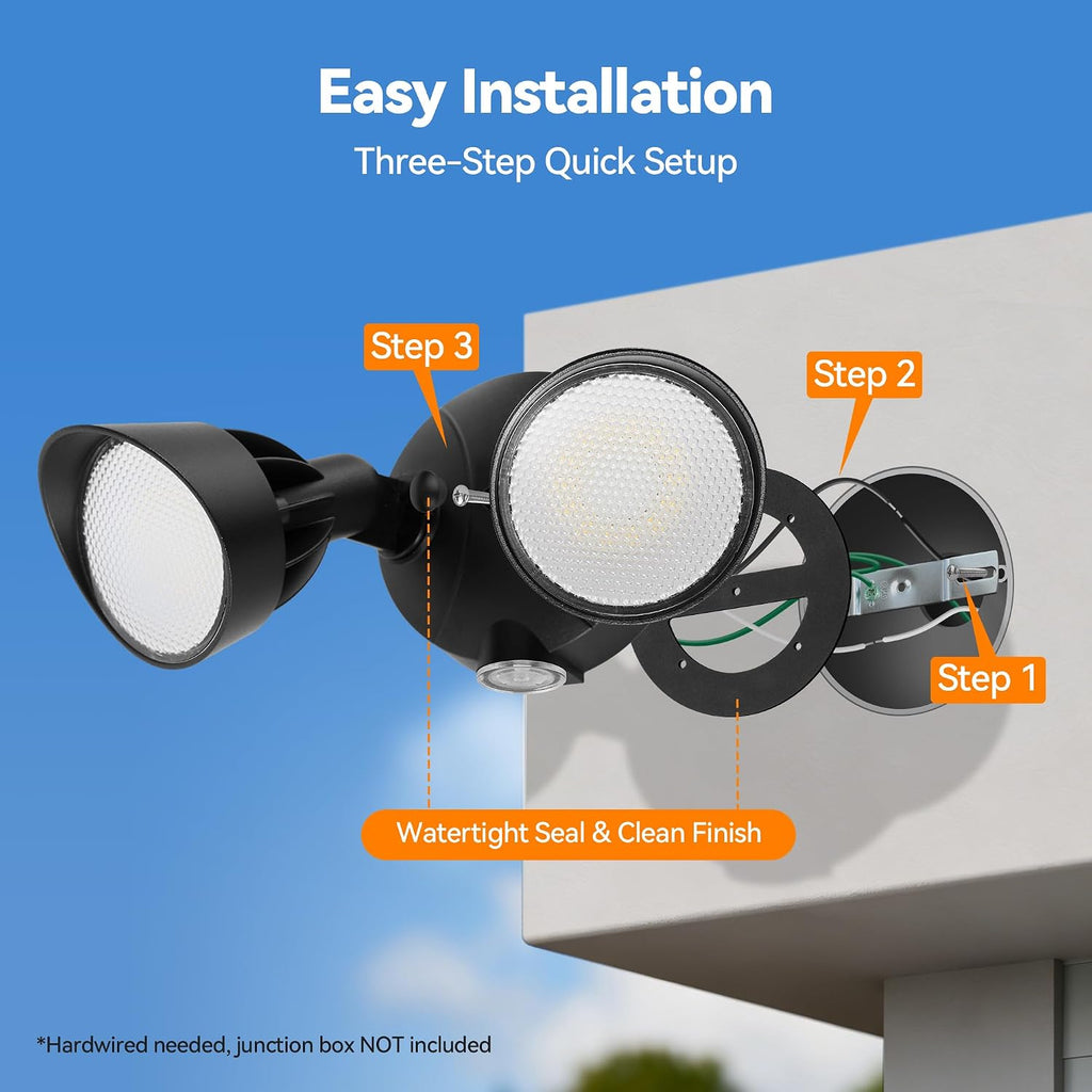 45W 5500LM Dusk to Dawn Flood Lights Outdoor, Dual Head LED Outdoor Security Lights, 5000K Daylight, IP65 Waterproof
