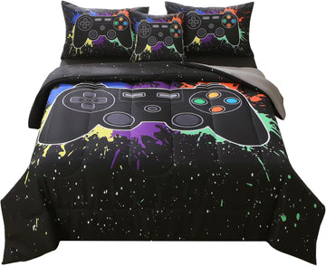 Gamer Comforter Sets for Boys&Girls,6 Piece Bed in A Bag 3D Video Game Bedding-All Season Microfiber Gamer