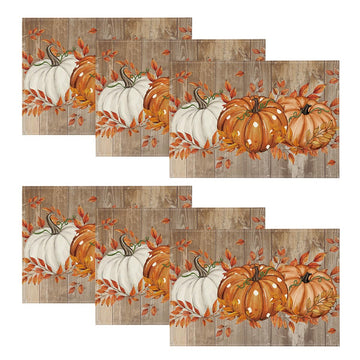 Dot Pumpkins Leaves Fall Placemats Set of 6-12 x 18 Inch