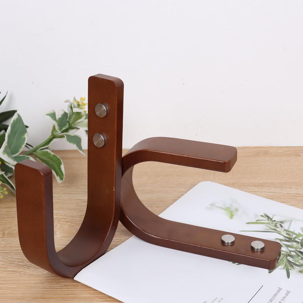 2 Set Curtain Tiebacks & Holdbacks - Natural Wood Wall-Mounted U-Shaped Hooks with Stainless Steel Screws, Durable