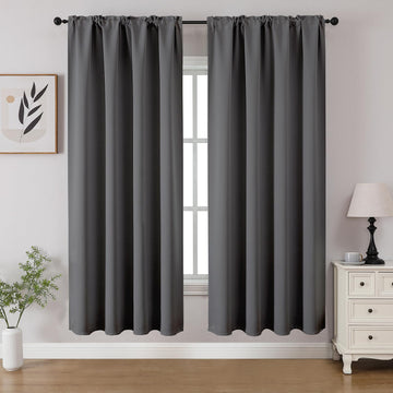 Light Grey Blackout Curtains 63 inch Length 2 Panels Set, Rod Pocket Room Darkening Drapes Living Room, Insulated