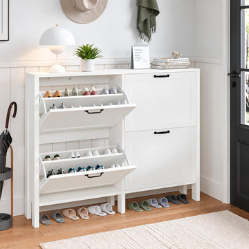 Large Shoe Cabinet, 9.2" Slim Shoe Storage Cabinet with 4 Flip Drawers, Freestanding Hidden Wooden Shoe Rack
