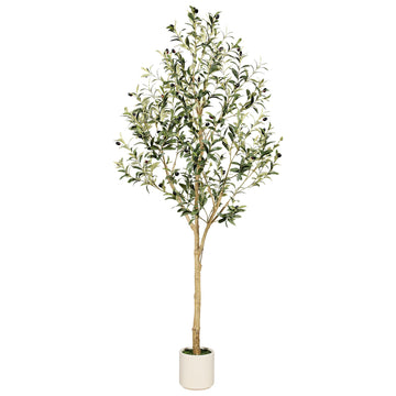 Faux Olive Tree 6ft with Sturdy White Planter, Artificial Olive Tree