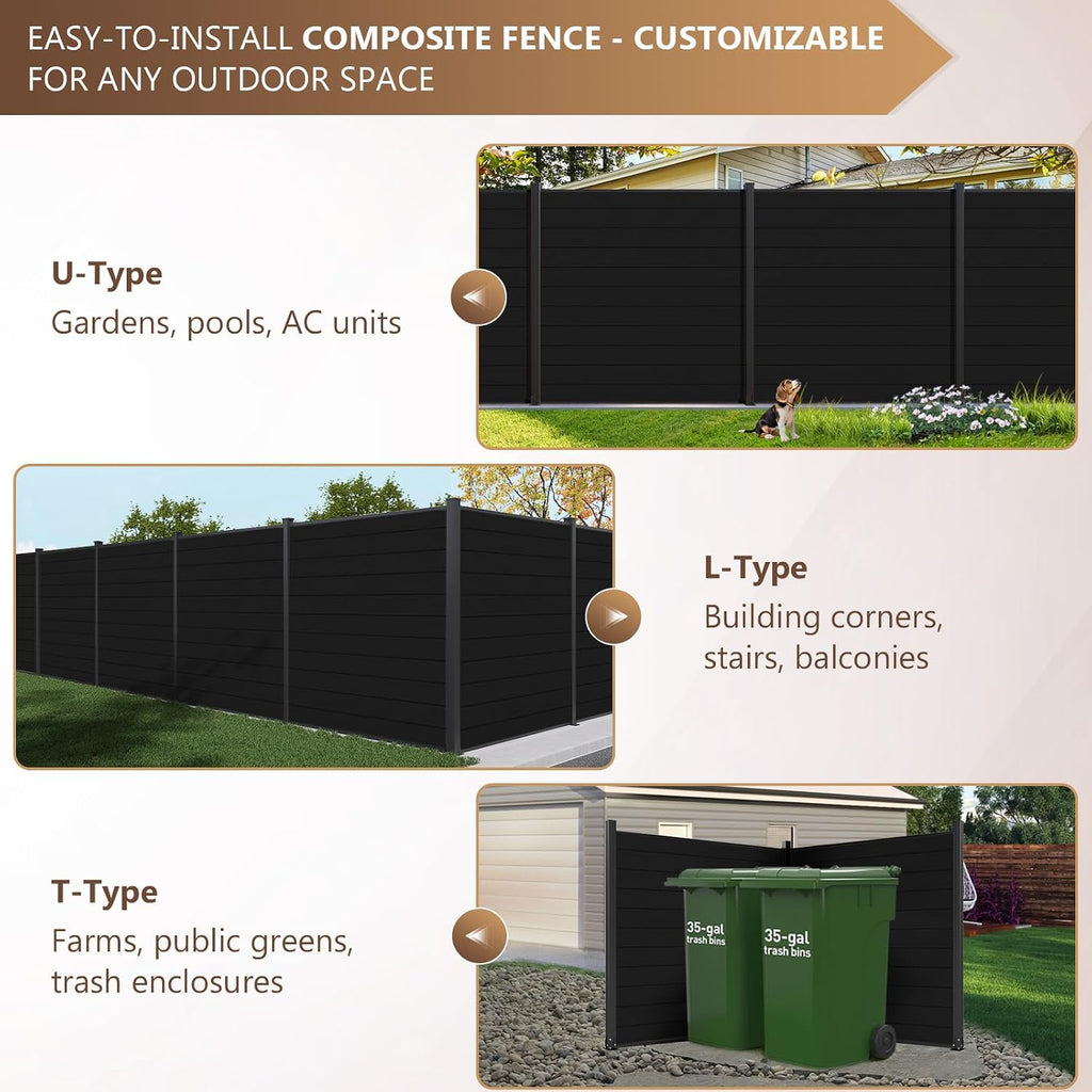 6 Ft×6 Ft Aluminum Alloy Fence Panels, Black Privacy Fence, Garden, Backyard, Wind Resistant Fence with 2 No-dig Post