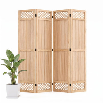 Wood Room Divider Privacy Screen, Natrual Carved Room Divider 4 Panel 67"