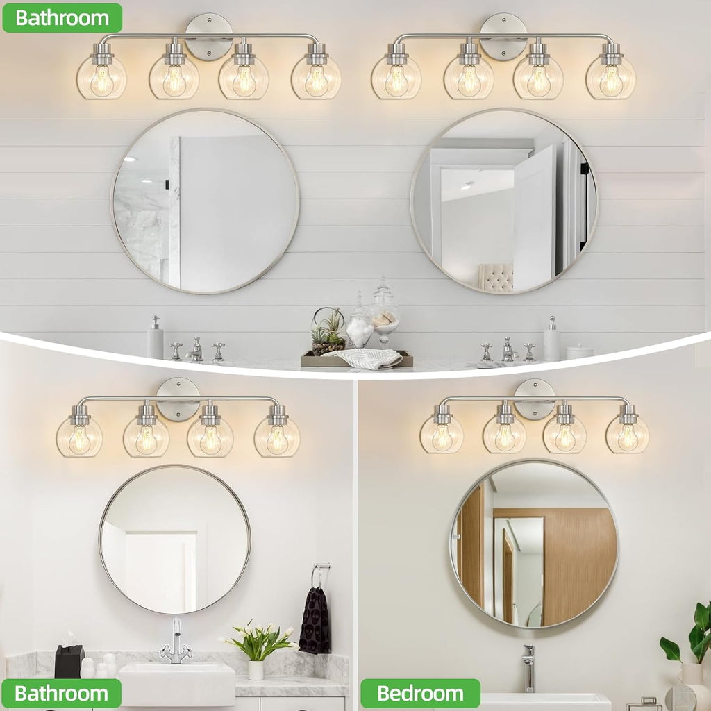 Bathroom Light Fixtures Brushed Nickel Vanity Light Silver 4 Light | Modern Wall Sconces Lighting Bathroom Lights