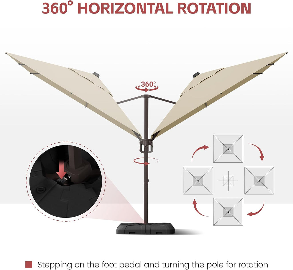10X10 FT Cantilever Umbrella with Base Included, Large Offset Patio Umbrella 6 Angle Tilts & 360° Rotation