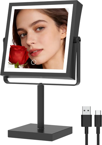 Makeup Mirror with Lights, 4000mAh Rechargeable Magnifying Mirror with Light, 1X/10X, Height Adjustable Bathroom