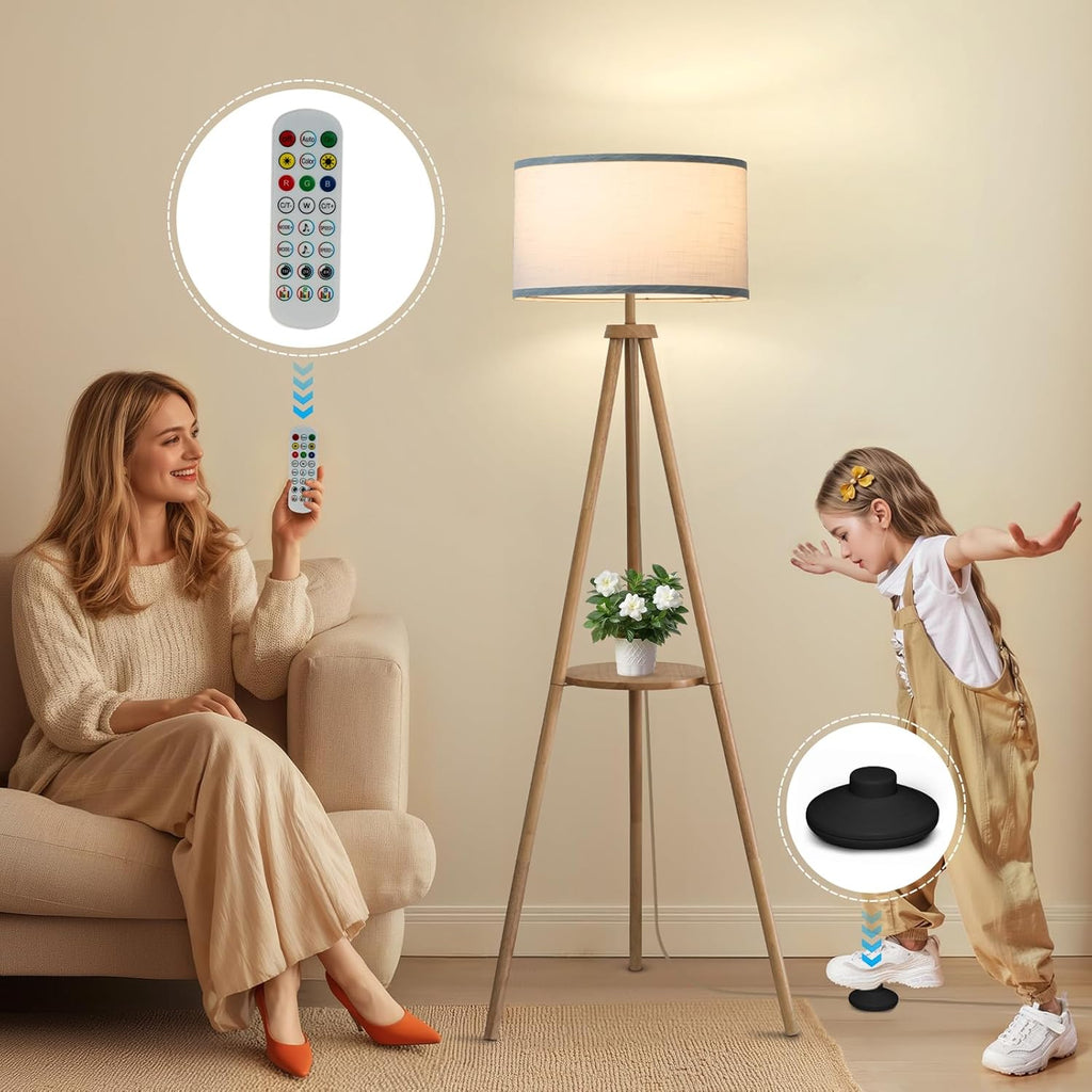 Floor Lamp with 3 Light Modes Adjustable - Wood Tripod Floor Lamp Modern LED Standing Lamp with Dimmable Brightness, Burlywood