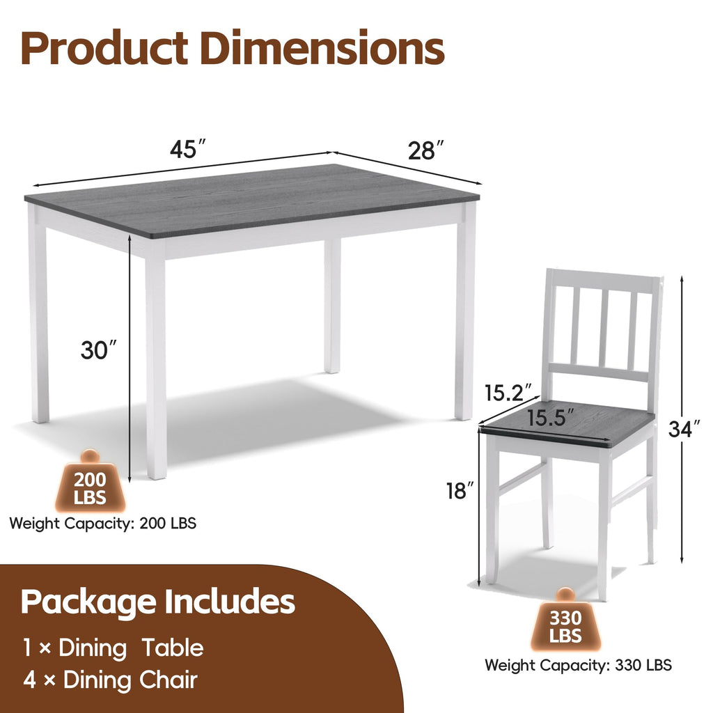 MU 5 Piece Dining Table Set for 4, Rectangular Wood Kitchen Table Chairs Set with Rubber Wood Legs, Space-Saving