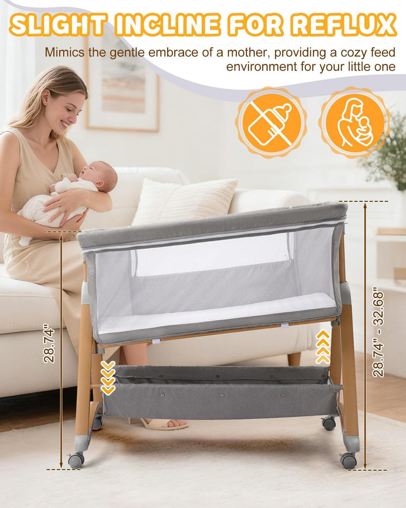Baby Bassinet Bedside Bassinet, Baby Cradle with Machine-Washable Sheets, Four-Sided Breathable Mesh, 6 Height
