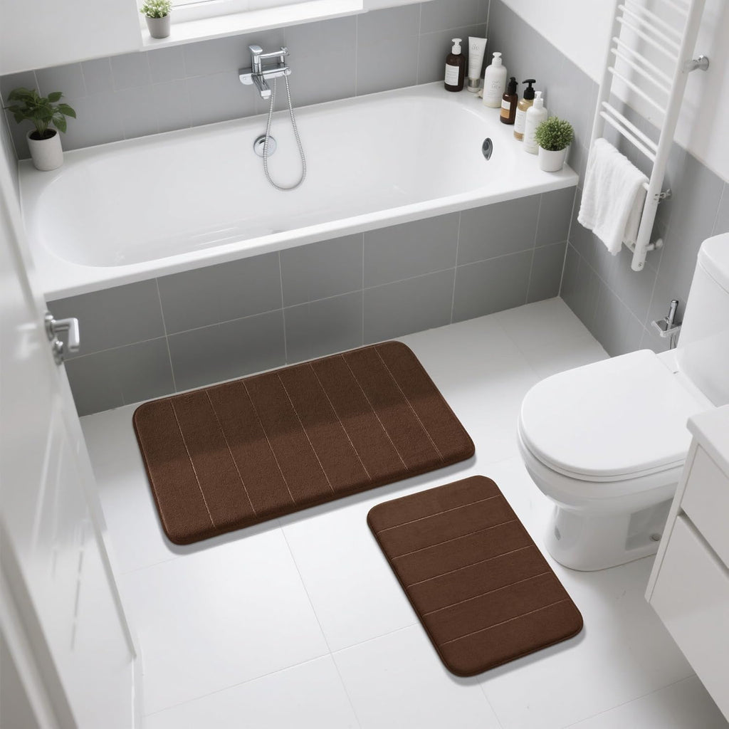 Memory Foam Bathroom Rugs Sets 2 Piece - Super Soft Absorbent Quick Dry Bath Mat Set, Machine Washable Non Slip Floor