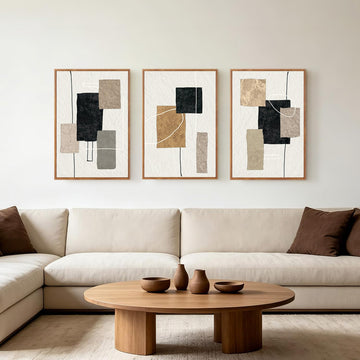 Neutral Abstract Framed Wall Art Set 3, 16x24 Beige Black Wall Decor