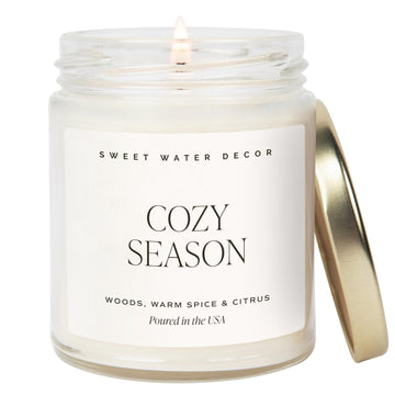 Cozy Season Candle, 9oz Clear Jar, Winter & Autumn Scent