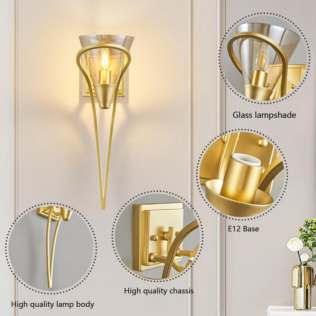 Modern Gold Wall Sconce E12 Torch Decorative Wall Lights Industrial Wall Lights for Bedroom Bathroom Living Room Hallway