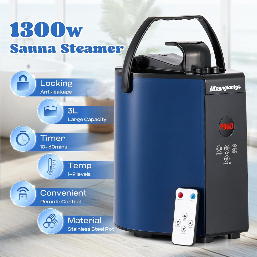 Portable Sauna Steamer, 3L Locking Steamer Machine with Remote Control