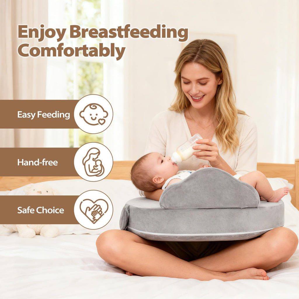 Nursing Pillow for Breastfeeding, with Safety Fence, Removable Cover