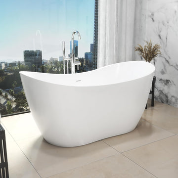 Nile 54 inch L x 28 3/8 inch W x 28 3/8 inch H Freestanding Acrylic Bathtub with Brushed Nickel Drain
