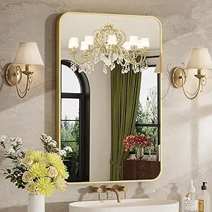 24X36 Inch Bathroom Mirrors for Over Sink, Brushed Gold Rectangle Mirror Or Entryway, Wall Mounted Vanity Mirror with