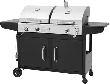 Propane and Charcoal Grill Combo with Side Shelves, Dual Fuel BBQ Grill, 20,000 BTU for Patio, Garden, and Backyard