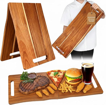 Large Charcuterie Board, 33 x 12 Inch Rectangular Foldable Acacia Wood Tray | Long Charcuterie Boards with Handles