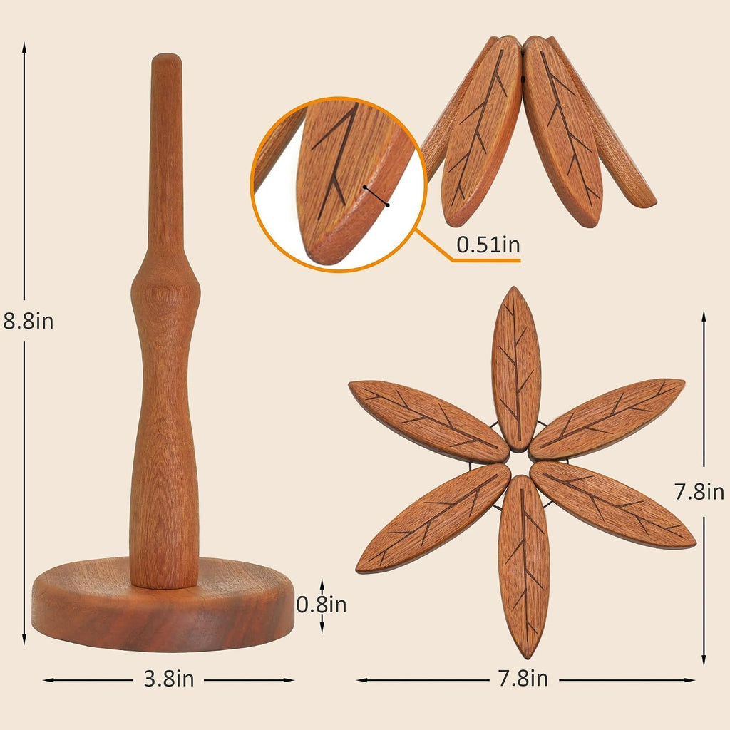 Wooden Trivets for Hot Dishes, Tree Shape Trivet Set, 4 Collapsible Trivet with 1 Stand, Suitable for Hot Pots Pans - Set of 4