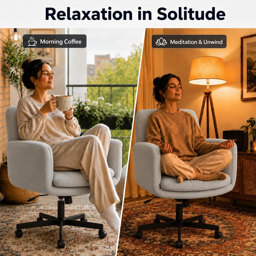 Criss Cross with Wheels and Arms, Vanity Chair with Back, Comfy Swivel Cross Legged Office Chairs for Ultimate