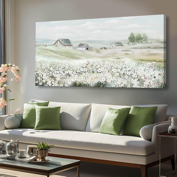 Large Framed Wall Art - Grassland Landscape Home Wall Decor - Vintage Neutral Canvas Pictures Office Wall
